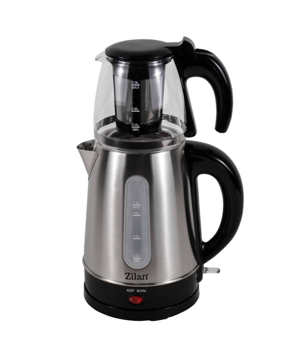 Set cana fierbator electrica capacitate 1.7l+ ceainic 0.9l, putere 2200W, inox-sticla / ZLN 3581