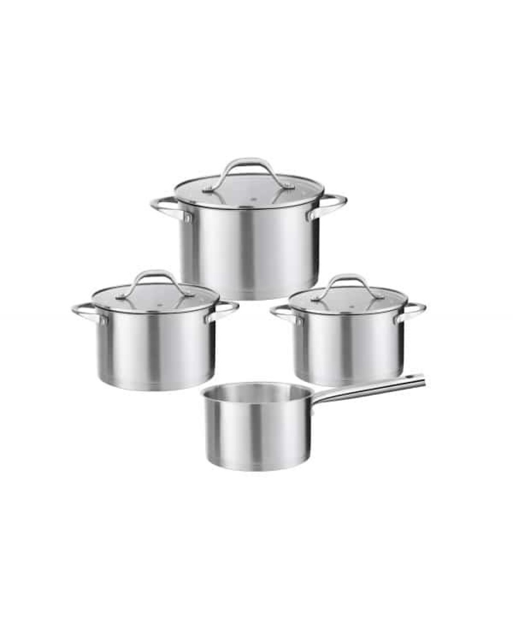 Set oale, 7 piese din inox, compus din 3 x oale, 1x cratita cu coada si 3 x capace sticla ZILAN / ZLN 1344