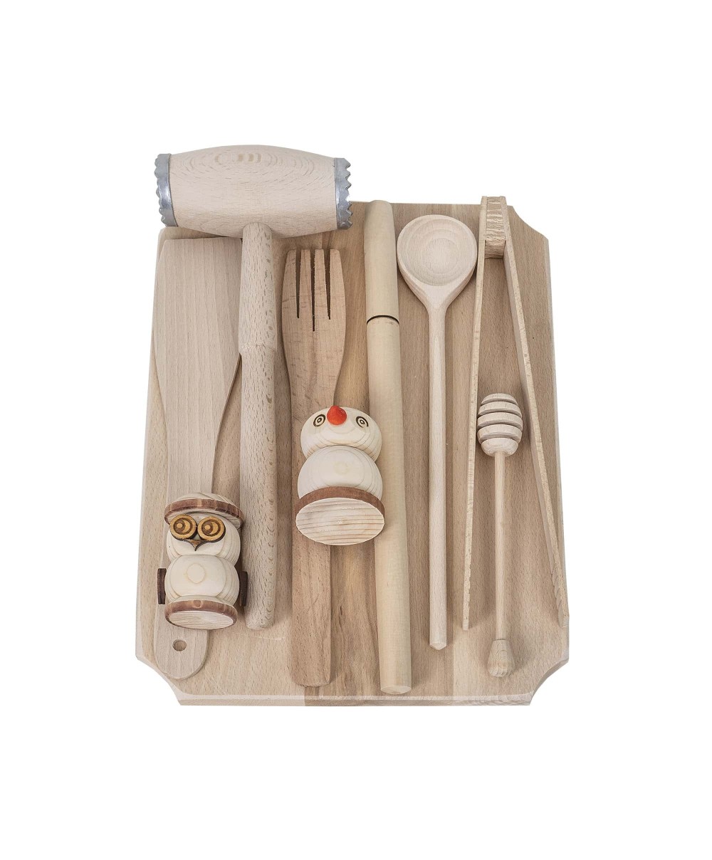 Set tocator dreptunghiular din lemn de fag, 10 piese, 35x25x2cm / EXT 6087