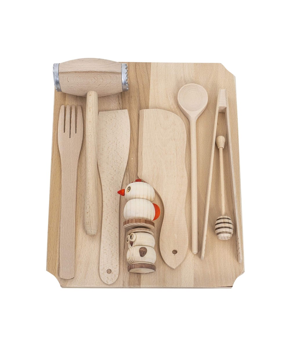 Set tocator dreptunghiular din lemn de fag, 10 piese, 40x30x2cm / EXT 6086