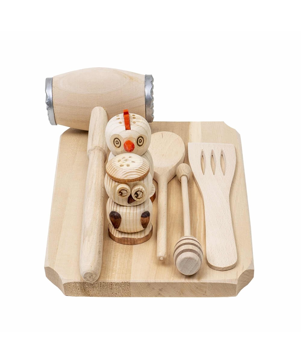 Set tocator dreptunghiular din lemn de fag, 7 piese, 30x20x2cm / 1512