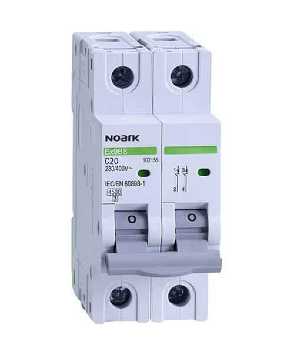 Siguranță automată, 2 poli, 20A, Noark, gri / 102155