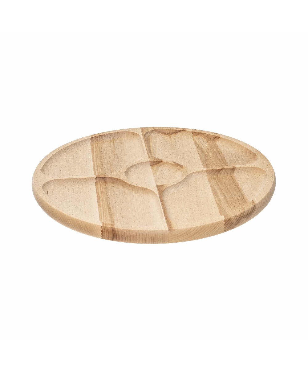 Tava rotativa pentru servire, din lemn de fag, cu 5 compartimente, diametru 33cm / EXT 10029