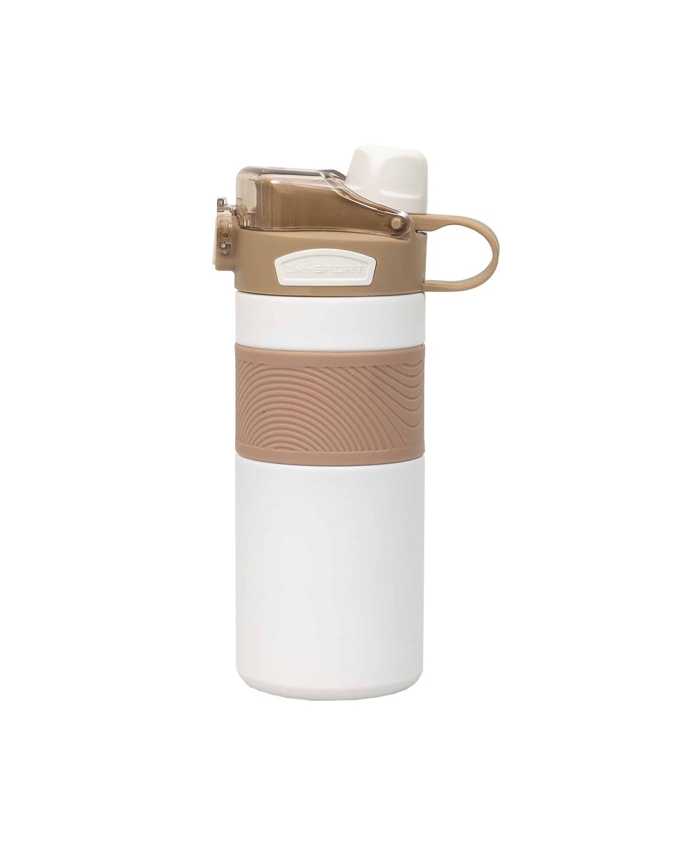 Termos 2 in 1, interior inox, capacitate 600ml, model cu pai, alb / ZTS 8443