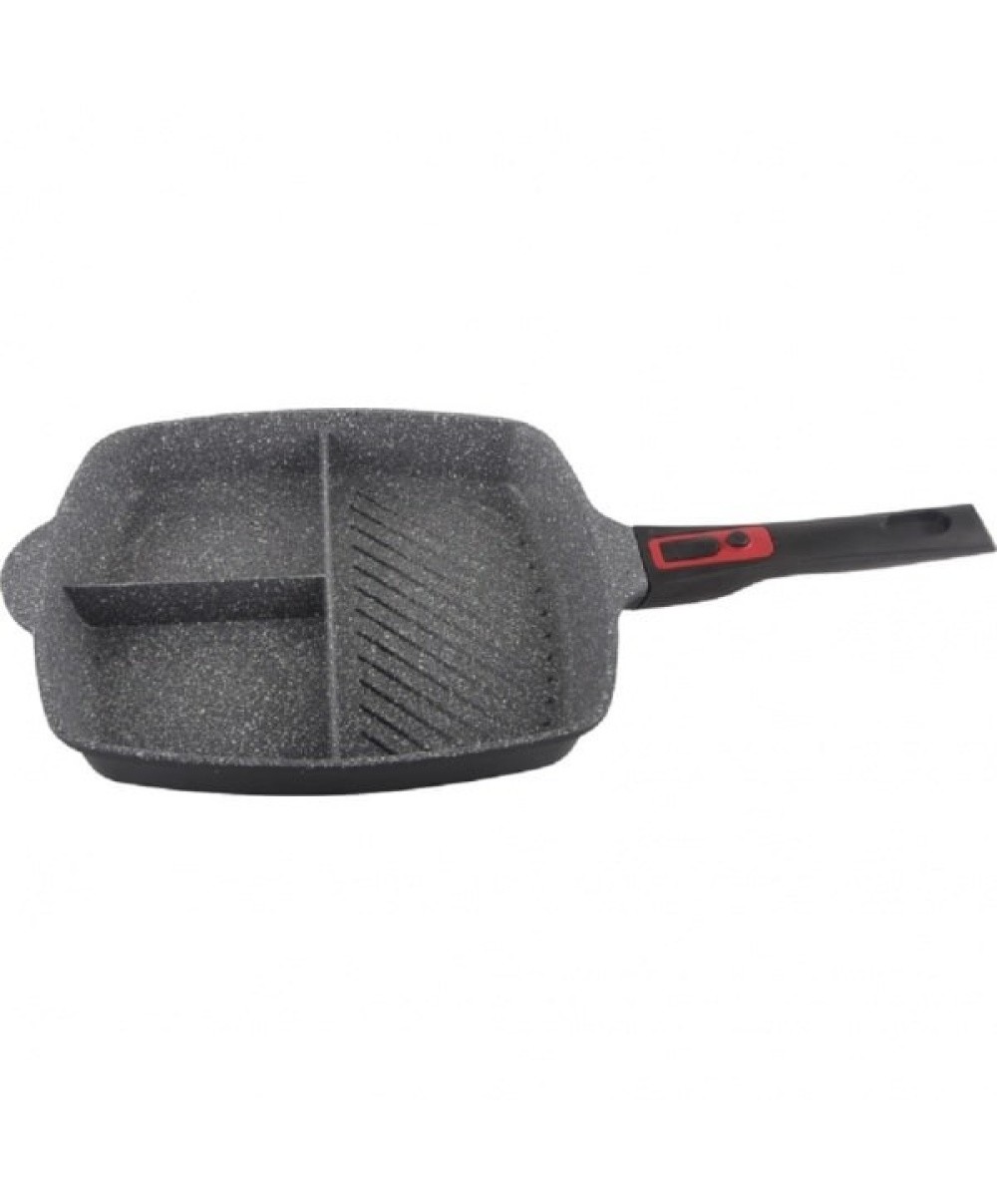 Tigaie grill 3in1, diametru 28 cm, material aluminiu, interior granit, maner soft touch detasabil, compatibil inductie / ZLN 3352