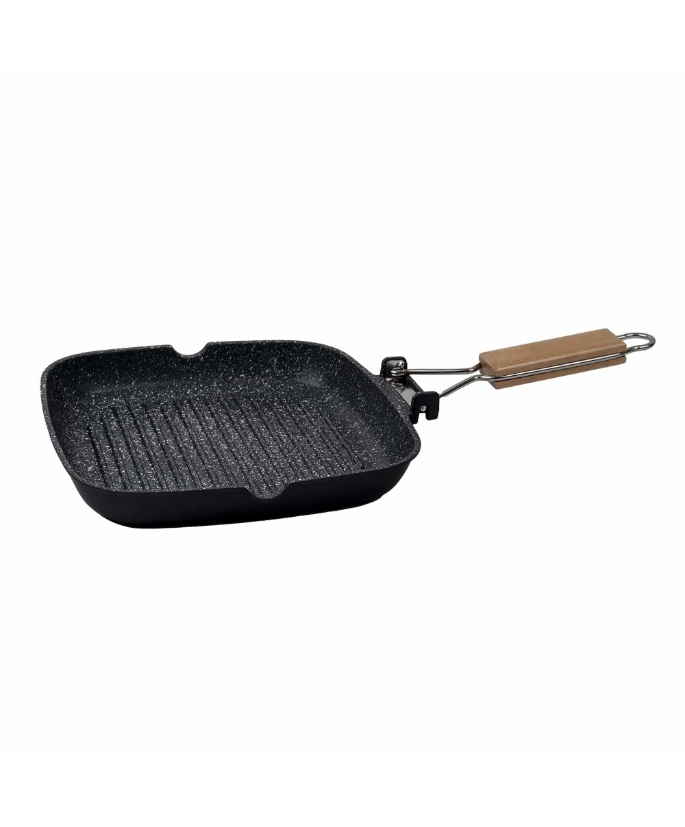 Tigaie grill, diametru 24 cm, material aluminiu, interior granit, maner pliabil / ZLN 4298