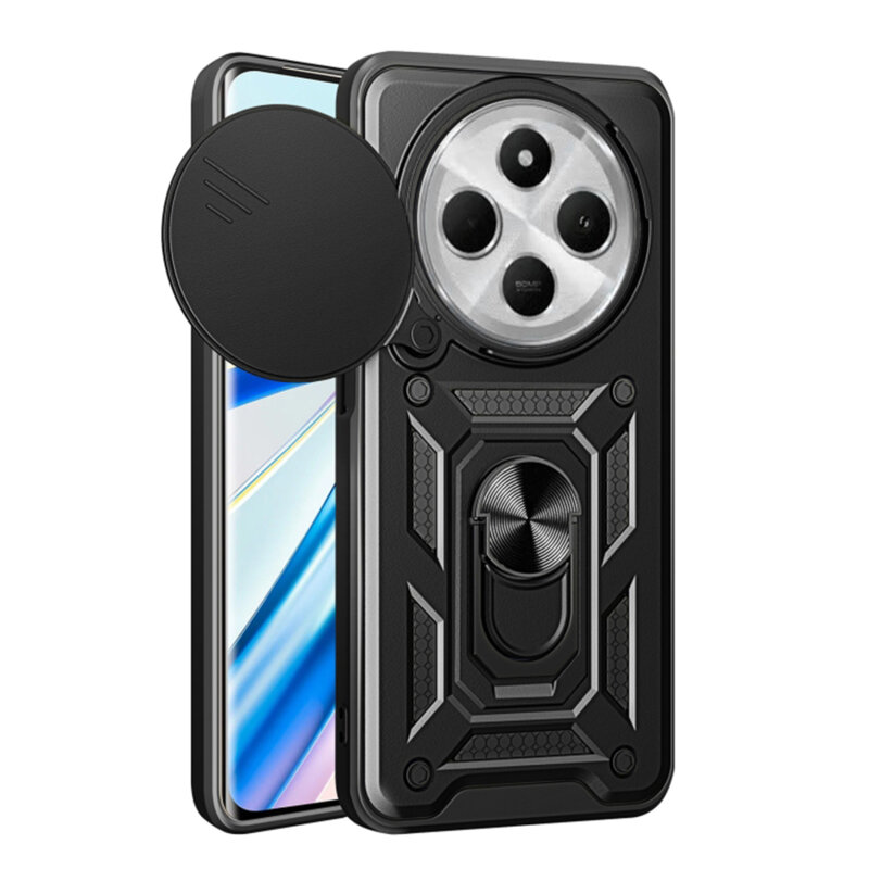Husa Xiaomi Redmi 14C, Camshield Armor, inel sustinere, protectie camera, neagra