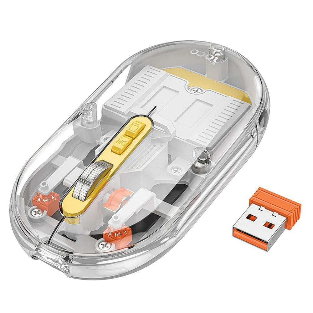 HOCO (GM35) - Mouse Dual, BT 5.0/ Wireless 2.4G, 1.600 DPI, 5 Buttons, Clear/Grey