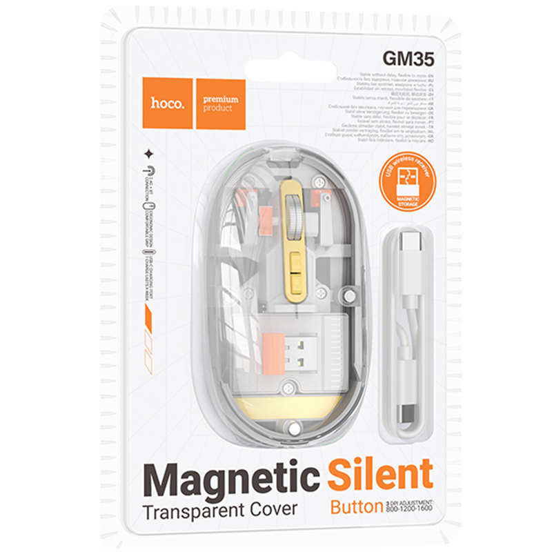 HOCO (GM35) - Mouse Dual, BT 5.0/ Wireless 2.4G, 1.600 DPI, 5 Buttons, Clear/Grey 2