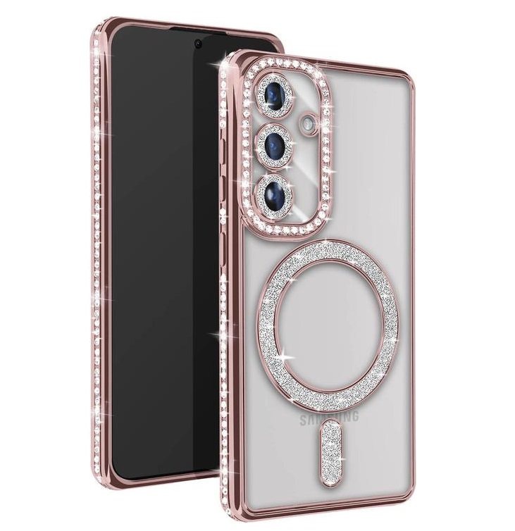 Husa Samsung Galaxy A16, Electroplating Bling Magsafe, protectie camera, rose gold