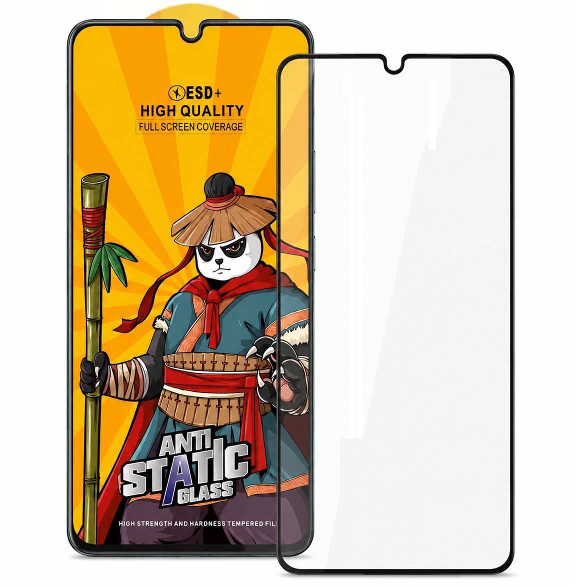 Folie sticla Redmi 12, Kungfu Panda, Antistatic Glass ESD +, margini negre
