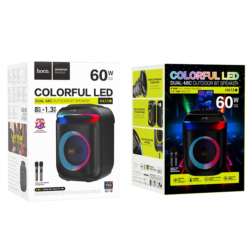 Boxa Portabila Hoco (HA13), BT, 1x60W, 2 microfoane Wireless, TF card, USB, Black