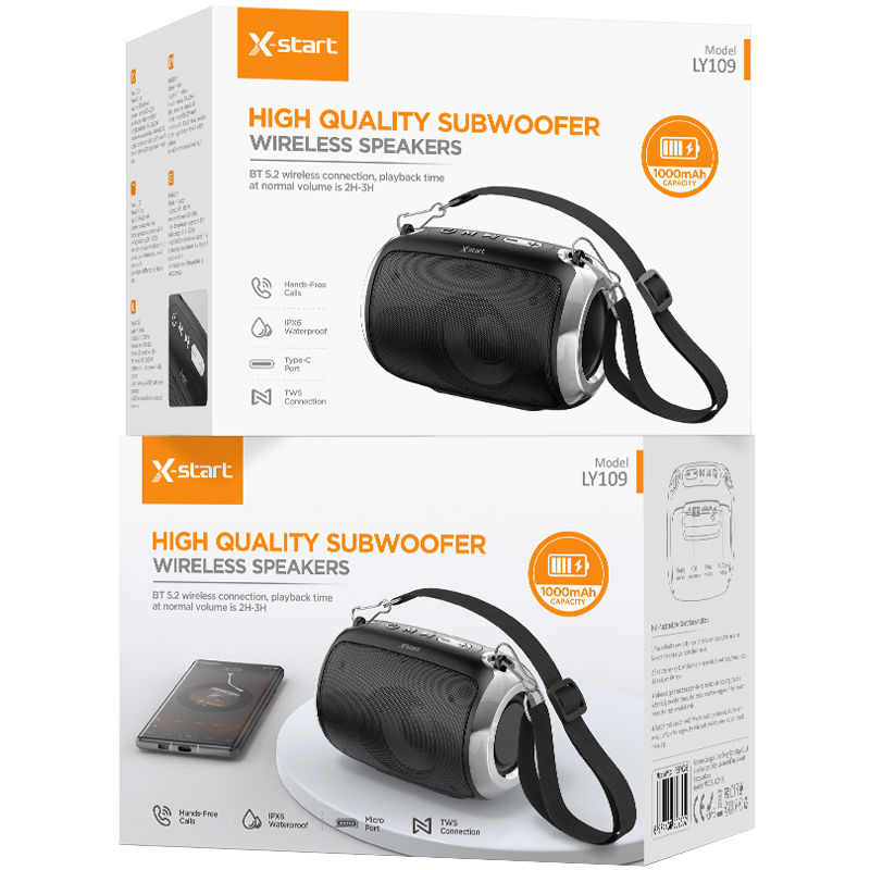 Boxa Portabila X-Start (LY109), Bluetooth 5.3, 800mAh, TF Card, U disk, FM function, USB-C, black 2