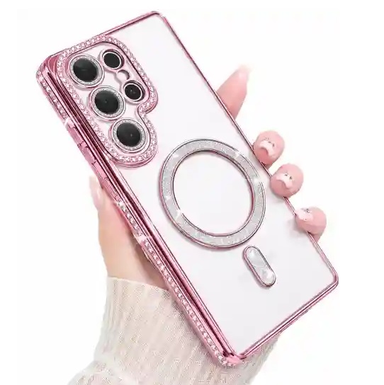 Husa Samsung Galaxy S25 Ultra, Electroplating Bling Magsafe, protectie camera, rose gold