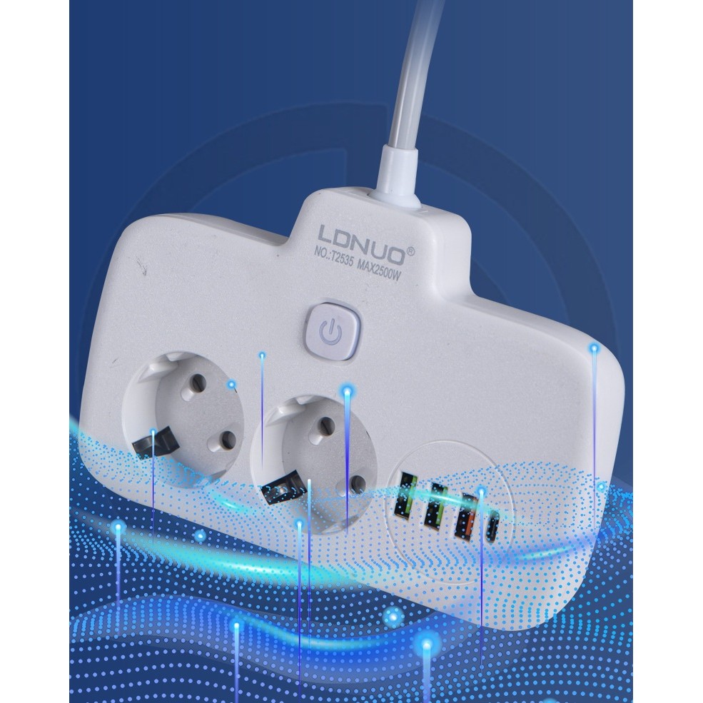 Adaptor Priza, , 6 in 1, 2 Prize Standard, 3 Porturi USB, 1 Port Tip C, Buton Oprire, 2500W, din PC, Alb 3