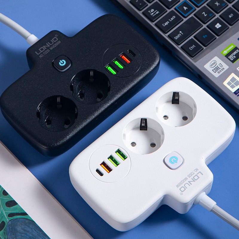 Adaptor Priza, , 6 in 1, 2 Prize Standard, 3 Porturi USB, 1 Port Tip C, Buton Oprire, 2500W, din PC, Alb 4