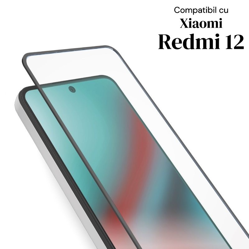 Folie de Protectie Ceramica, , Compatibila cu Xiaomi Redmi 12, Ceramics 9D, Antisoc, Margini Negre, Transparent 2