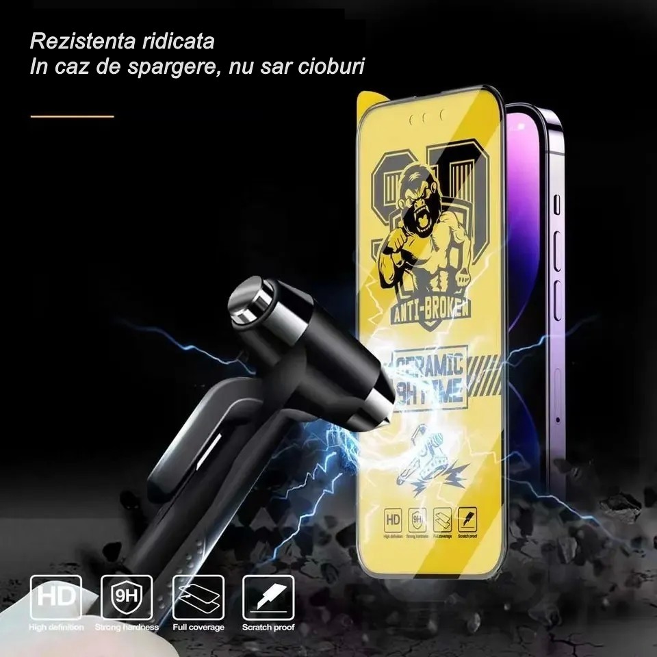 Folie de protectie Ceramica, , compatibila cu Apple iPhone 15 Pro Max, Transparenta HD, 9H, margini negre 5