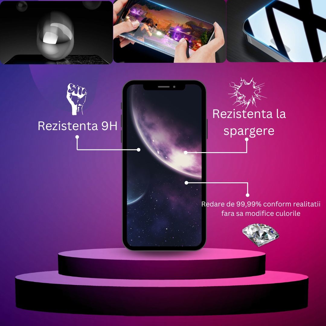 Folie de protectie Ceramica, , compatibila cu Apple iPhone 15 Pro Max, Transparenta HD, 9H, margini negre 3