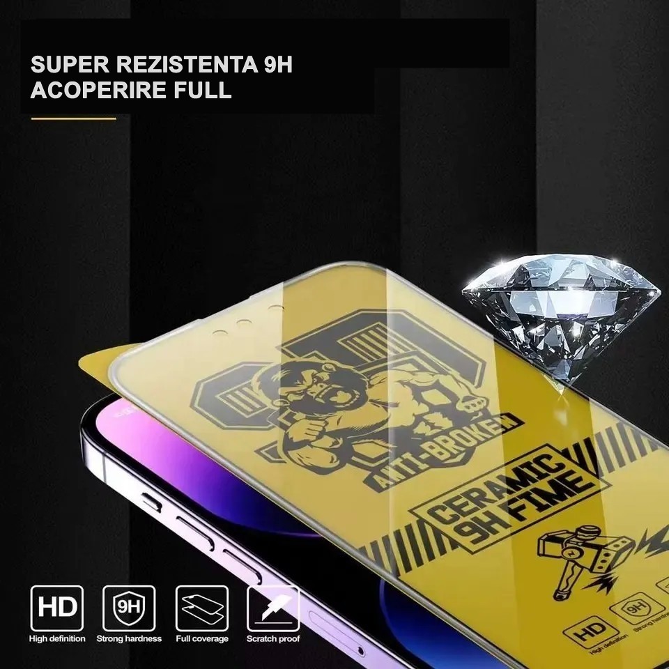 Folie de protectie Ceramica, , compatibila cu Apple iPhone 15 Pro Max, Transparenta HD, 9H, margini negre 4