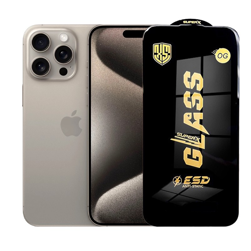 Folie de Protectie pentru iPhone 15 Pro Max, , Sticla Securizata ESD, Margini Negre, Rezistenta la Zgirieturi, Antistatica, 0.35 mm