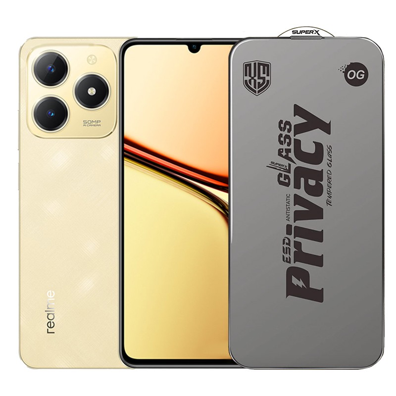 Folie de Protectie pentru Realme C61, , Sticla Securizata ESD Antistatica, Super-X Privacy OG, Margini Negre, 0.30 mm, Transparent Inchis