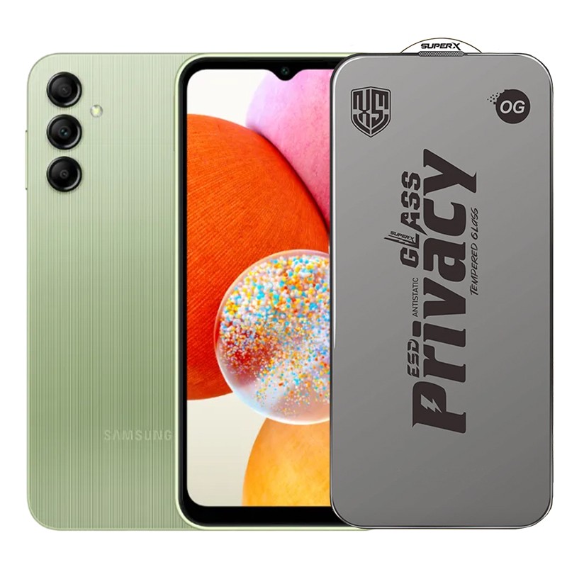 Folie de Protectie pentru Samsung Galaxy A14, , Sticla Securizata ESD Antistatica, Super-X Privacy OG, Margini Negre, 0.30 mm, Transparent Inchis