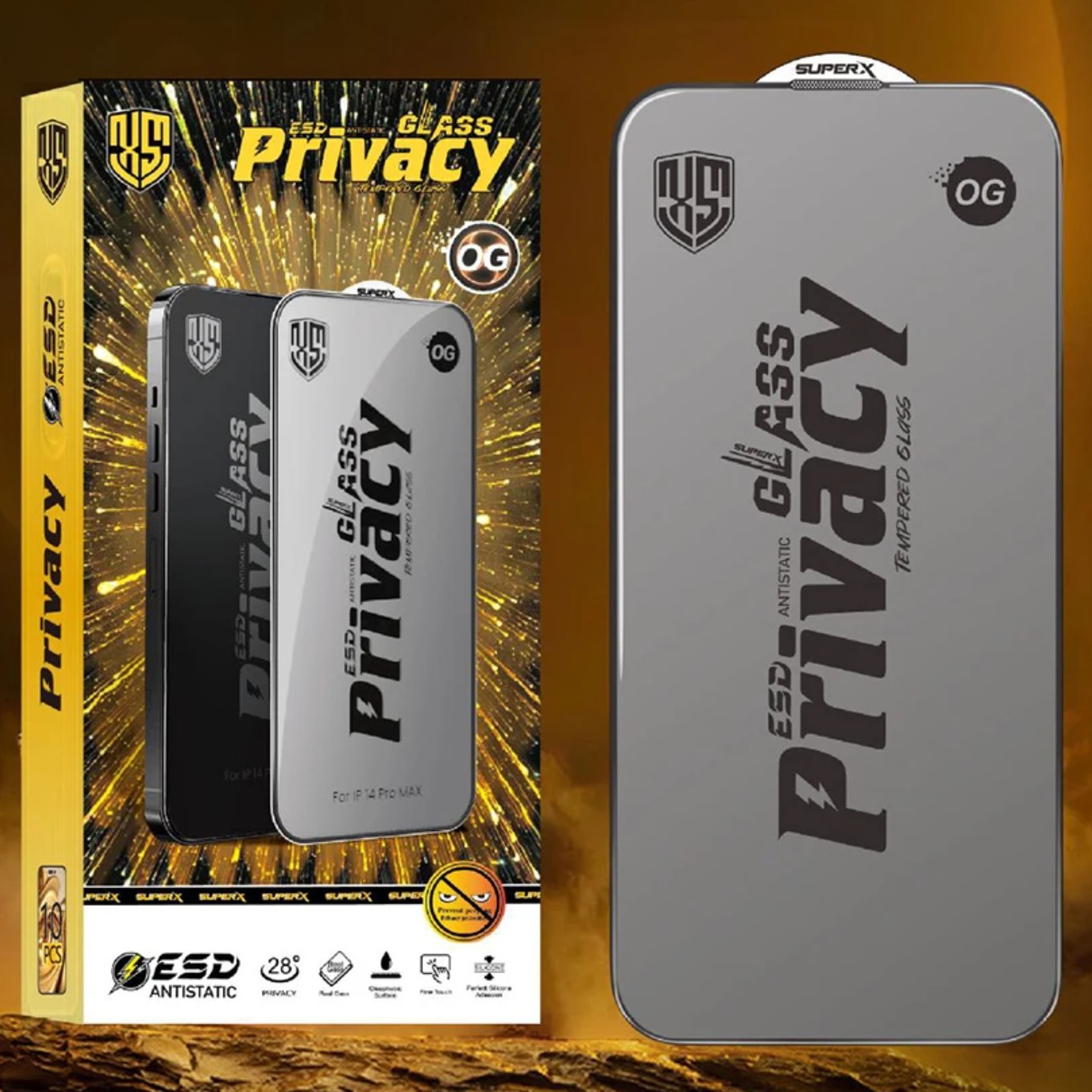 Folie de Protectie pentru Samsung Galaxy A14, , Sticla Securizata ESD Antistatica, Super-X Privacy OG, Margini Negre, 0.30 mm, Transparent Inchis 2
