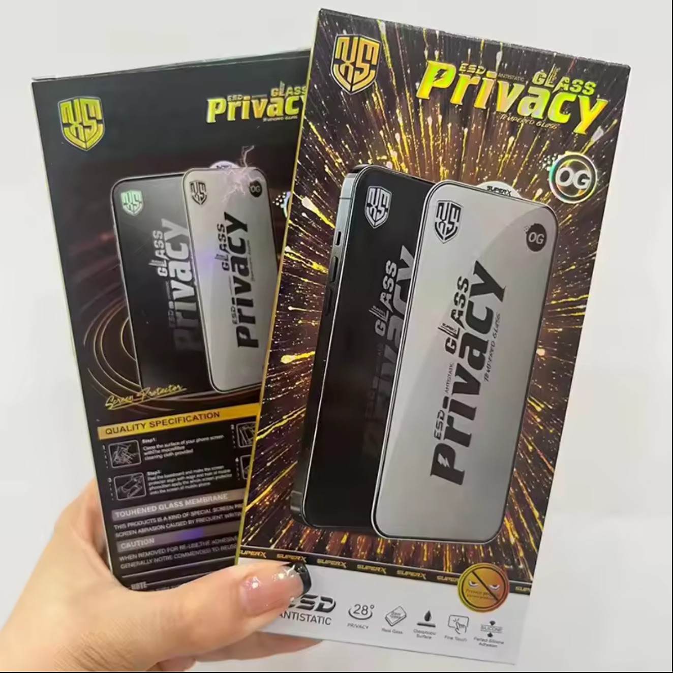 Folie de Protectie pentru Xiaomi Poco X6 Pro, , Sticla Securizata ESD Antistatica, Super-X Privacy OG, Margini Negre, 0.30 mm, Transparent Inchis 5