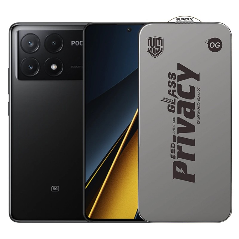 Folie de Protectie pentru Xiaomi Poco X6 Pro, , Sticla Securizata ESD Antistatica, Super-X Privacy OG, Margini Negre, 0.30 mm, Transparent Inchis