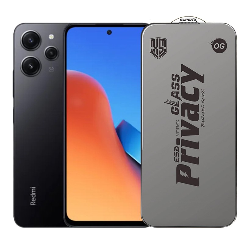 Folie de Protectie pentru Xiaomi Redmi 12, , Sticla Securizata ESD Antistatica, Super-X Privacy OG, Margini Negre, 0.30 mm, Transparent Inchis