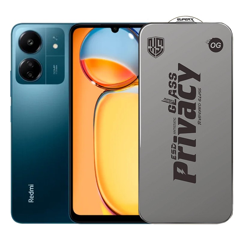 Folie de Protectie pentru Xiaomi Redmi 13C, Sticla Securizata ESD Antistatica, Super-X Privacy OG, Margini Negre, 0.30 mm, Transparent Inchis