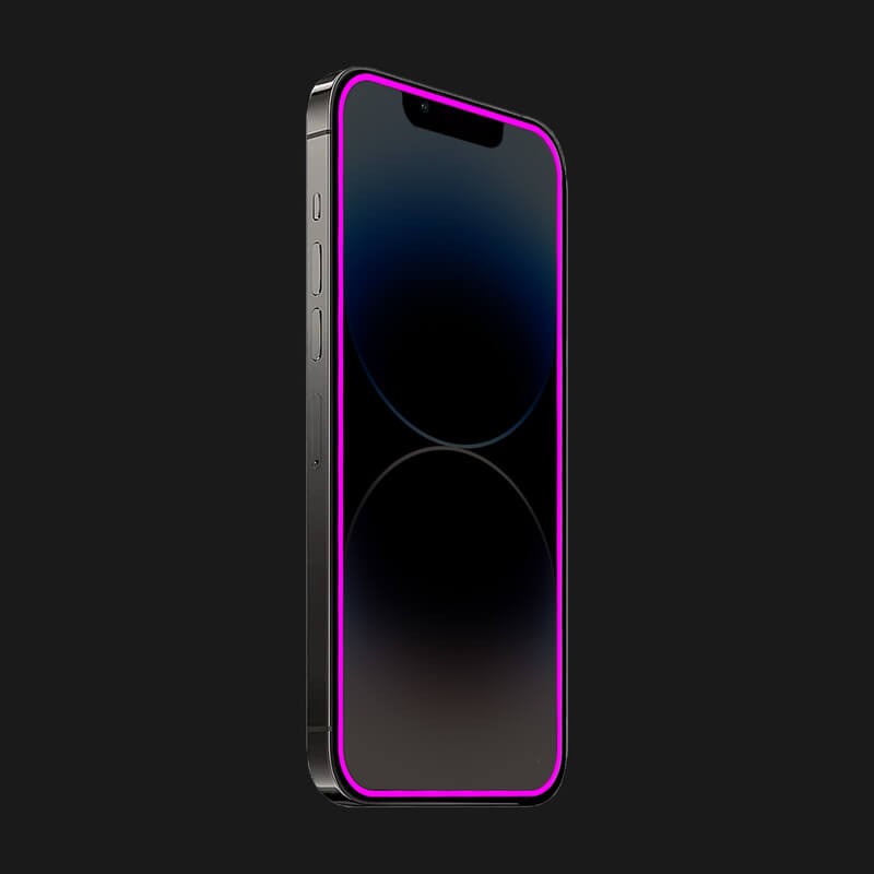 Folie de Sticla Securizata pentru Apple iPhone 15, , Luminous, Margine Fosforescenta Neon din Silicon, Mat, Anti-Amprenta, Protectie Completa, 9H, Violet 2