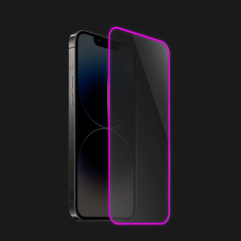 Folie de Sticla Securizata pentru Apple iPhone 15, , Luminous, Margine Fosforescenta Neon din Silicon, Mat, Anti-Amprenta, Protectie Completa, 9H, Violet 3