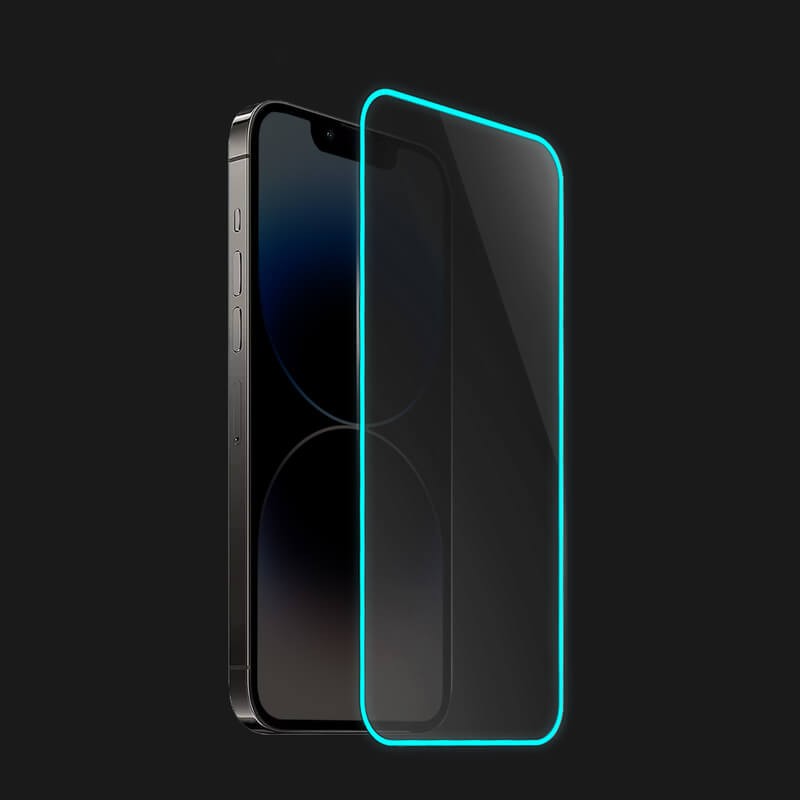 Folie de Sticla Securizata pentru Apple iPhone 15 Pro Max, , Luminous, Margine Fosforescenta Neon din Silicon, Mat, Anti-Amprenta, Protectie Completa, 9H, Albastru 4