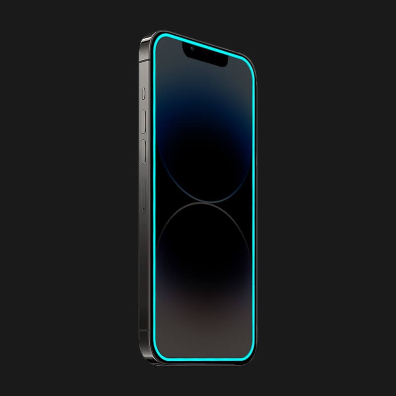 Folie de Sticla Securizata pentru Apple iPhone 15 Pro Max, , Luminous, Margine Fosforescenta Neon din Silicon, Mat, Anti-Amprenta, Protectie Completa, 9H, Albastru 3