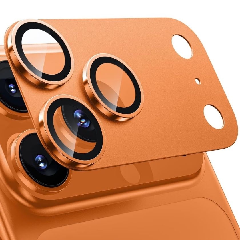 Folie de sticla Apple iPhone 17 Pro Max, protectie lentile camera spate, margine Cosmic Orange
