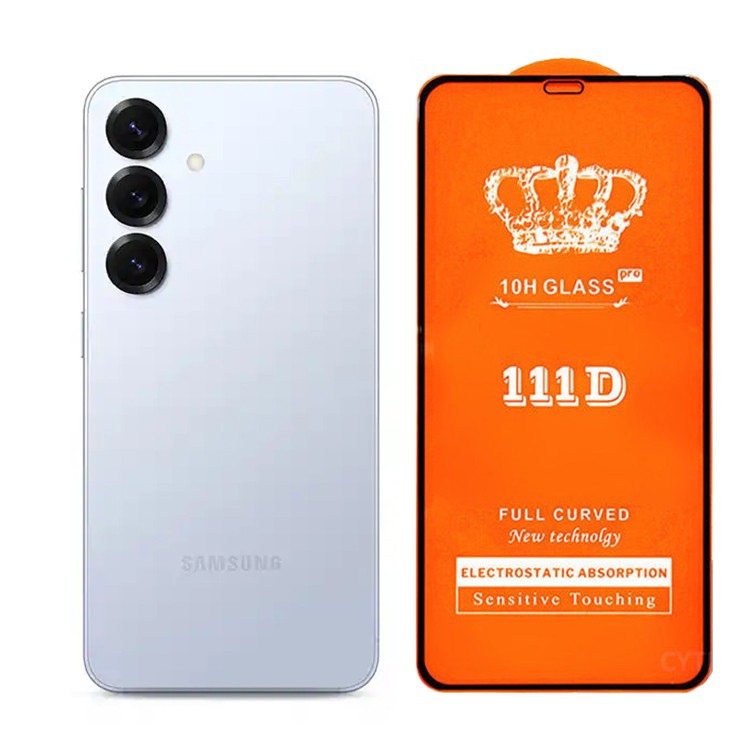 Folie Securizata pentru Samsung Galaxy S25, , Sticla de Protectie Compatibila cu Samsung Galaxy S25, Full Cover 111D, 10H GLASS, Margini Negre, Transparenta