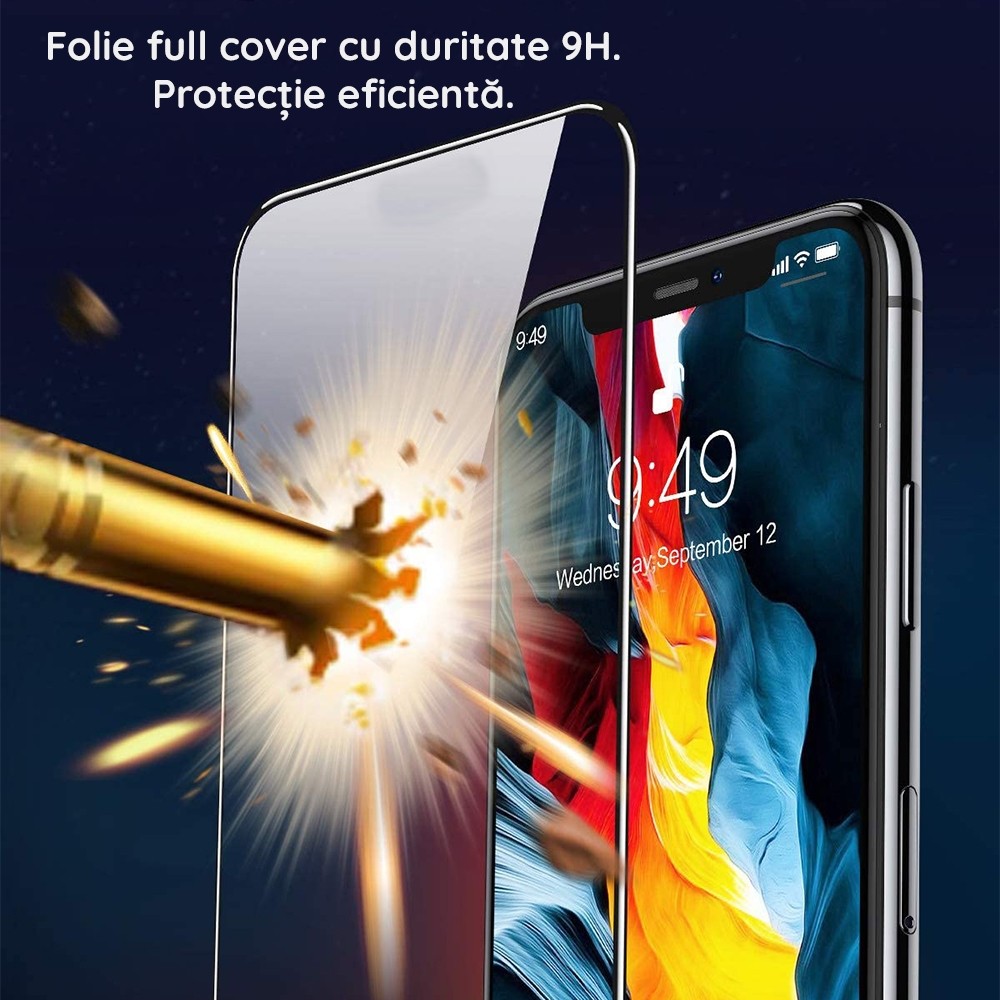 Folie Sticla pentru iPhone 15, Transparenta HD, 9H, 111D, Margini negre 5