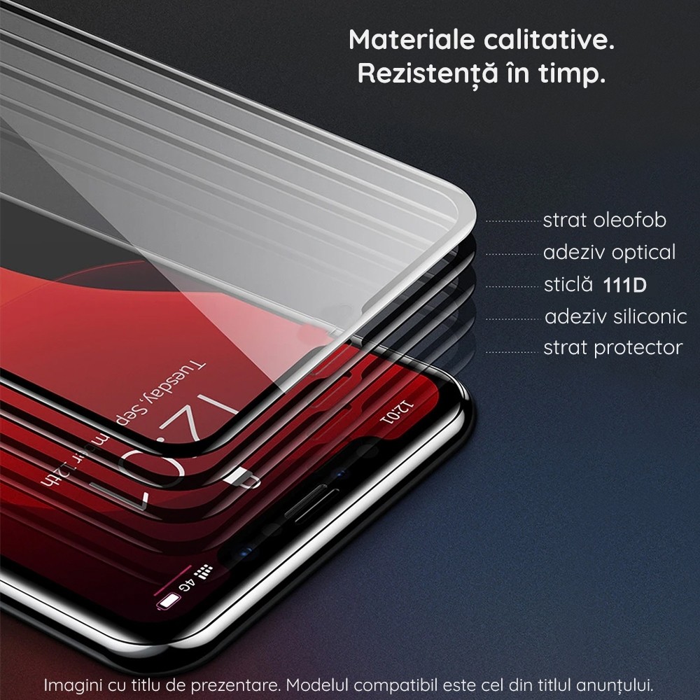 Folie Sticla pentru iPhone 15, Transparenta HD, 9H, 111D, Margini negre 2