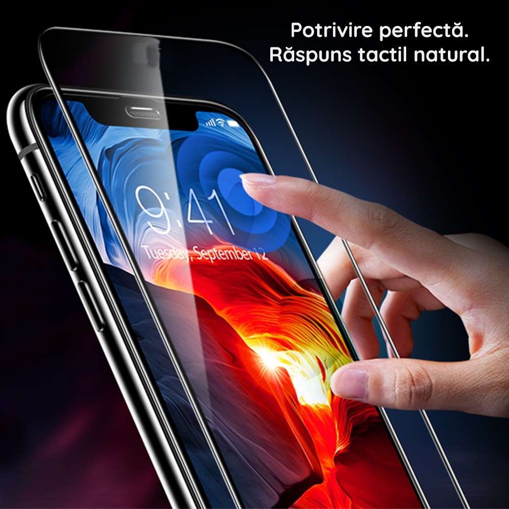 Folie Sticla pentru iPhone 15, Transparenta HD, 9H, 111D, Margini negre 3