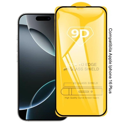 Folie Sticla Securizata, , Compatibila cu Apple iPhone 16 Plus, Full Cover 9D, HD, Margini Negre, Transparenta 2
