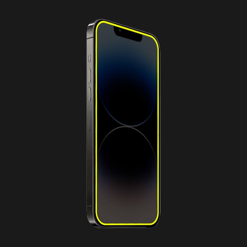 Folie de Sticla Securizata pentru Apple iPhone 15 Pro Max, , Luminous, Margine Fosforescenta Neon din Silicon, Mat, Anti-Amprenta, Protectie Completa, 9H, Galben 3