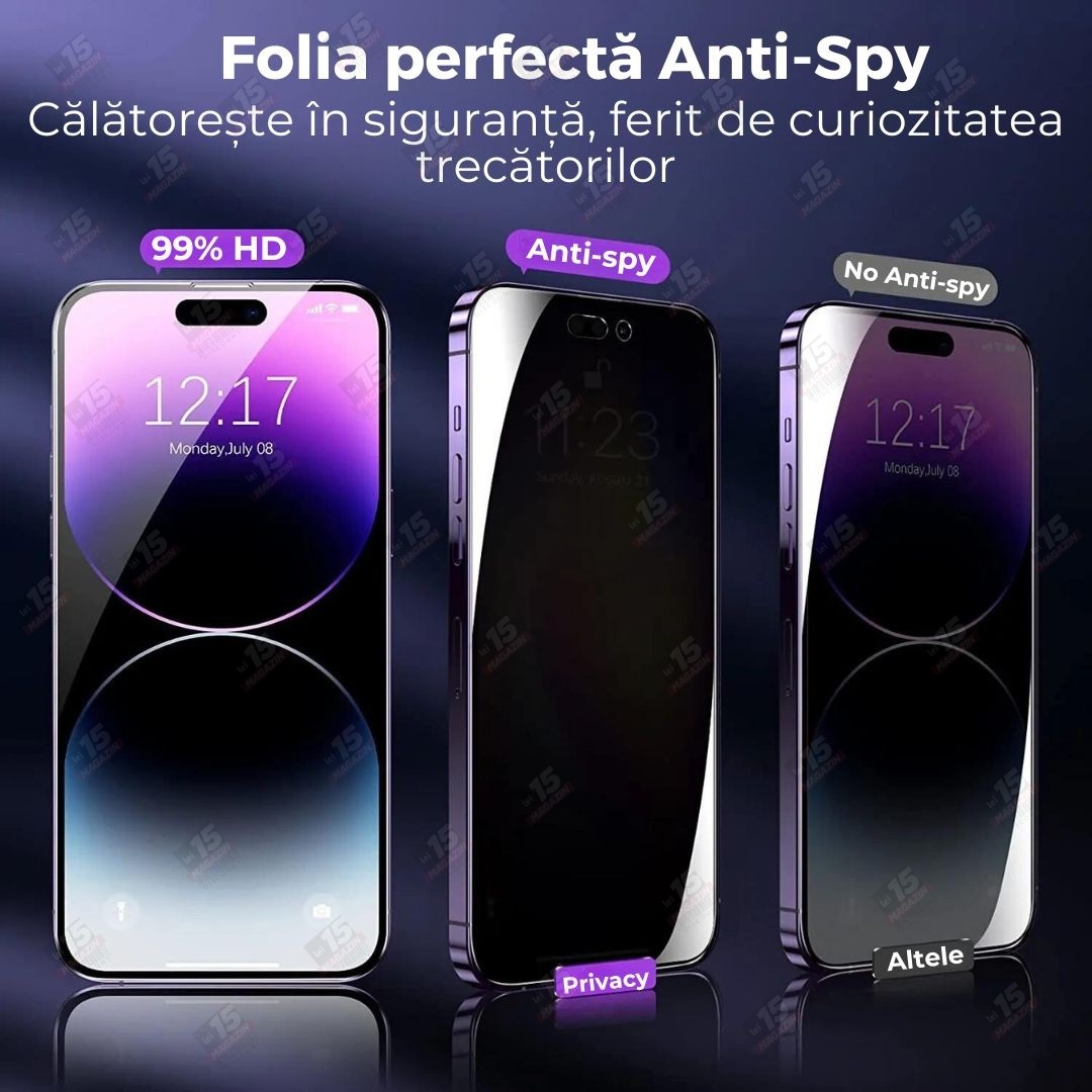 Folie Sticla Securizata, , Pentru Apple iPhone 16 Pro Max, Privacy Classic, 2.5D, Confidentialitate 30°, Negru Transparent 4