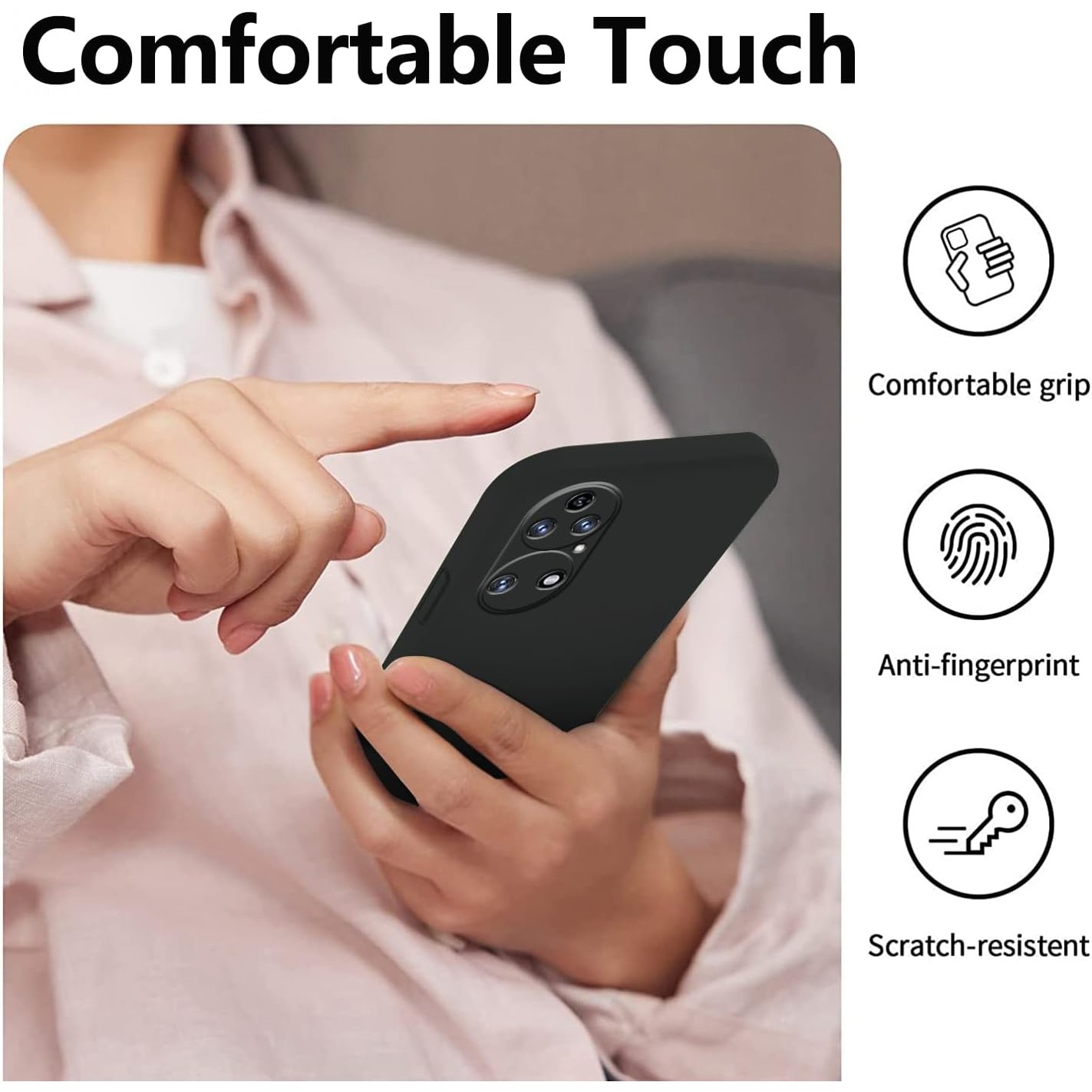 Husa de Protectie, , pentru Huawei P50 Pro, Liquid Silicone, cu Microfibra pe Interior, Protectie Antisoc, Compatibil Incarcare Wireless, Negru 4