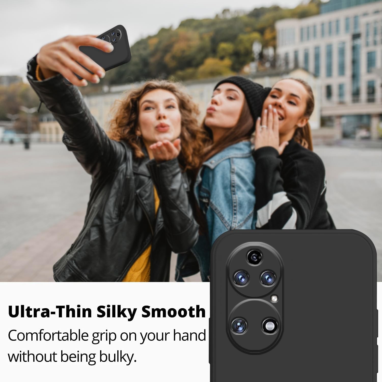 Husa de Protectie, , pentru Huawei P50 Pro, Liquid Silicone, cu Microfibra pe Interior, Protectie Antisoc, Compatibil Incarcare Wireless, Negru 5