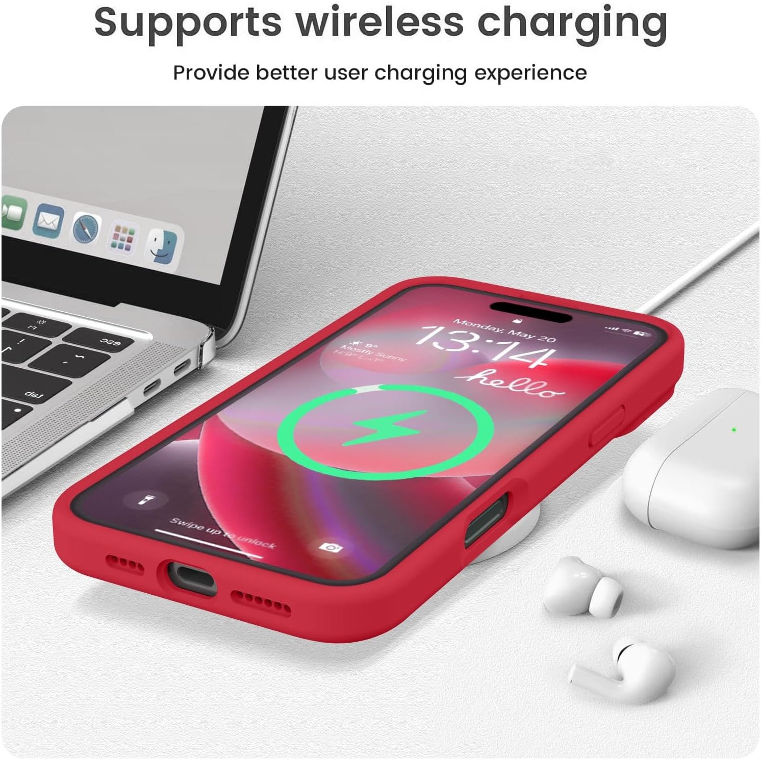 Husa de Protectie, , pentru iPhone 16 Plus, Liquid Silicone, cu Microfibra pe Interior, Protectie Antisoc, Compatibil Incarcare Wireless, Rosu 2