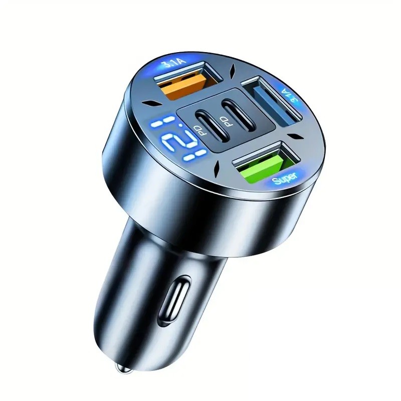 Incarcator Auto 5 in 1, , 3 x Port USB Fast Charge QC3.1 si 2 x Type C, PD 65W, Negru
