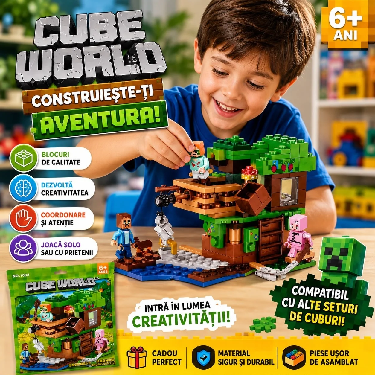 Jucărie Set de Construcție Căsuță în Copac, cu Figurine și Accesori 3