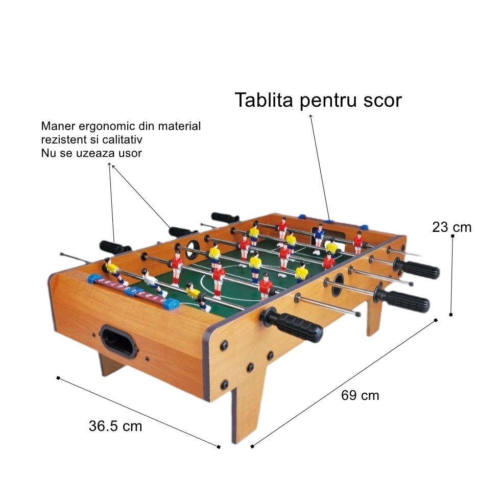 Masa de Fotbal cu Teren si 18 Jucatori , 6 Manere, cu Tablou pentru Scor, din Metal, Lemn si ABS, 69 x 36.5 x 23 cm, cu Picioare, pentru copii/adulti 2